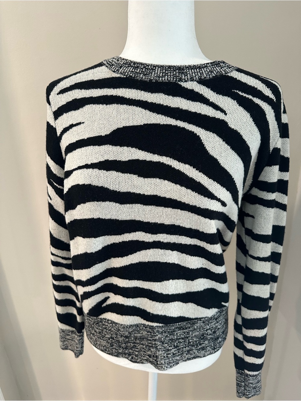 Banana Republic Black & White Zebra-Print Crewneck Sweater
